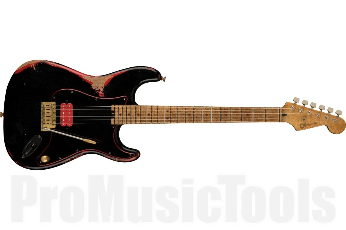 Charvel Custom Shop Nitro Relic Hot Rod Super Strat - Black Over Fiesta Red - Masterbuilt By Pasquale Campolattano