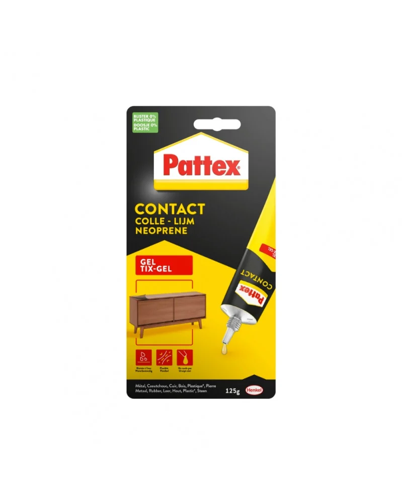 Colle contact néoprène gel Caoutchouc Plastique Cuir Bois 125ml - Pattex